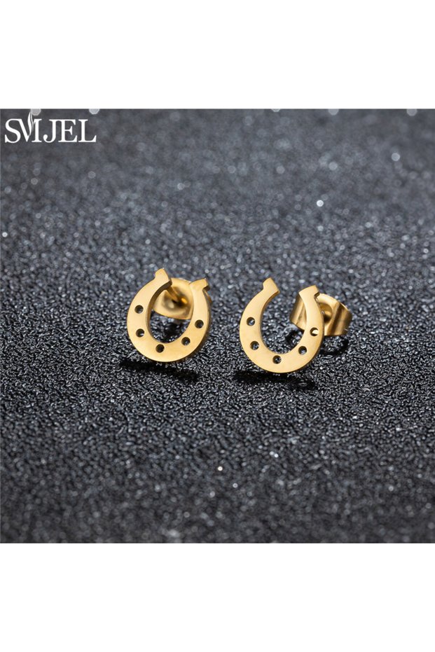 GED517G Minimalist Horseshoe U Shaped Stud Earrings for Women Stainless Steel Horse Hooves Earings F