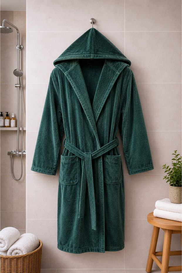 Bathrobe Velvet Hooded 100% Cotton Fabric Ultra Soft Textured