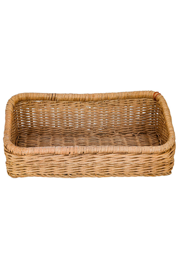Al Saif Gallery Rectangular Wicker Serving Basket, 33 X 16 X 12 Cm - Beige