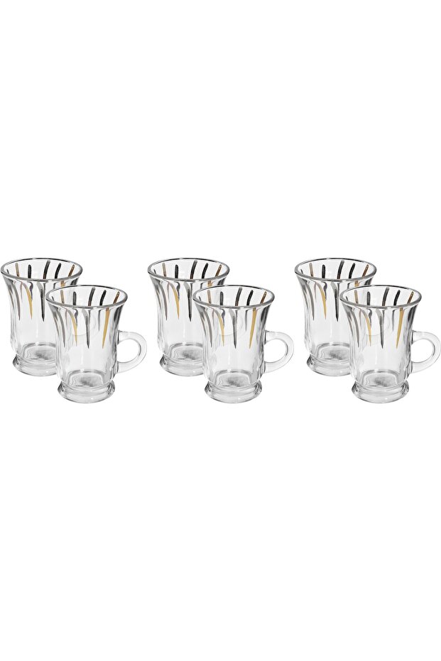 Al Saif Gallery Glass Torch Set, 6 Pieces, 200 Ml, Golden Pattern - Transparent
