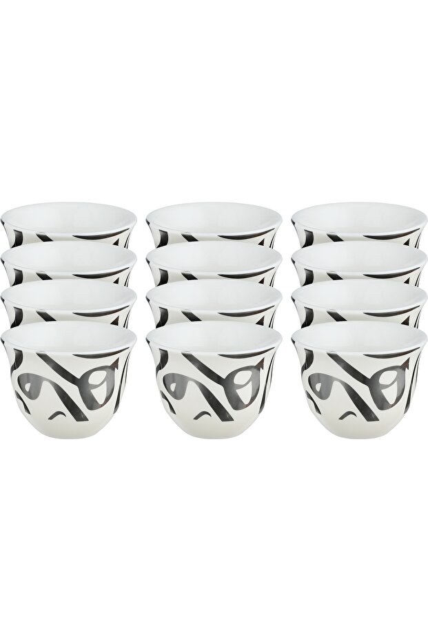 Al Saif Gallery Saudi Porcelain Coffee Cup Set, 12 Pieces - White Silver