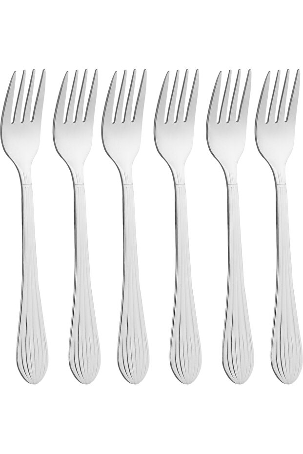 Al Saif Gallery Stainless Steel Dessert Fork Set, 6 Pieces, Striped - Silver
