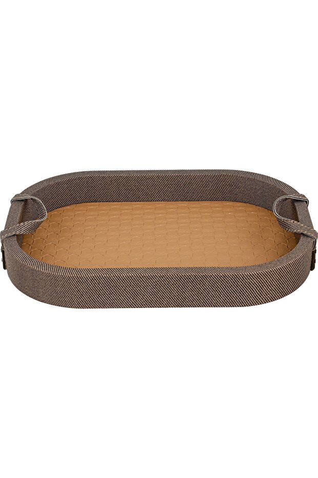 Al Saif Gallery Wooden Serving Tray, 40.5x30x4.5 cm, Oval, Two Handles - Beige Brown