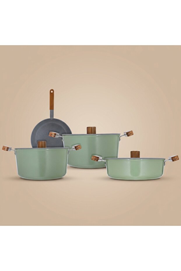 Ceramic Cookware Set, 7 Pieces - Green