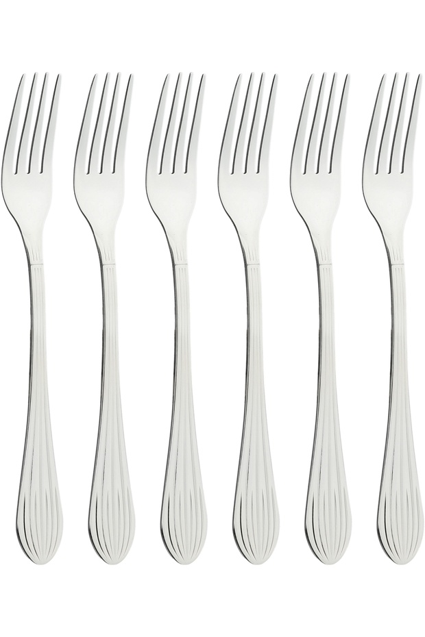 Al Saif Gallery Stainless Steel Dinner Fork Set, 6 Pieces, Striped - Silver