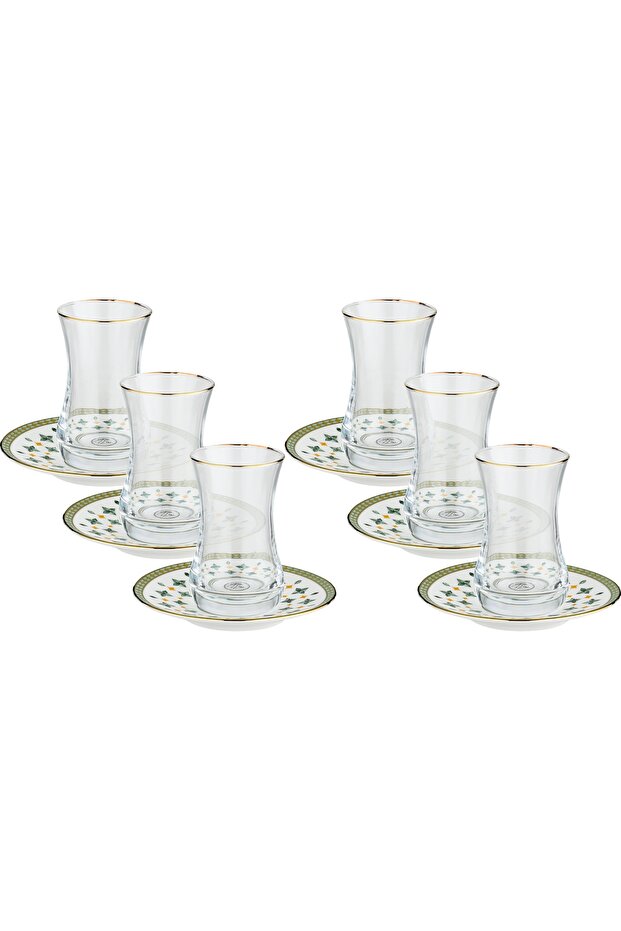 Al Saif Gallery Glass Tea Set, 90ml, Saucers, 12 Pieces - Multicolor