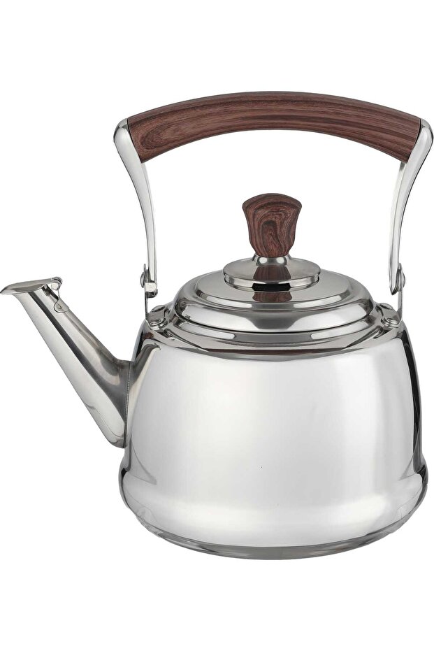 Al Saif Gallery Steel Teapot, Wooden Handle, 5 Liter - Silver