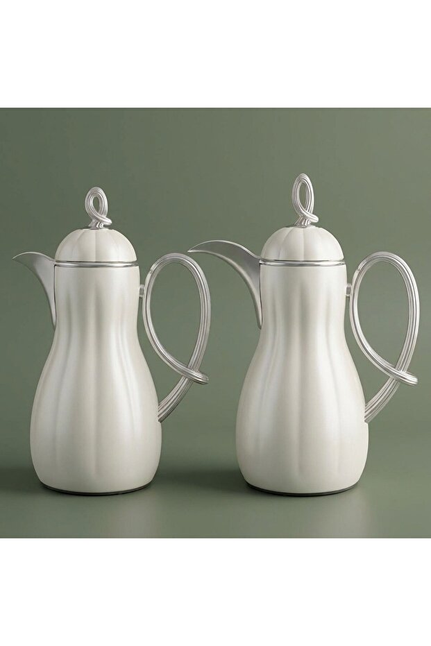 Al Saif Gallery Arwa thermos set, 1/1 liter, thermal glass inner container, plastic outer shell - silver white