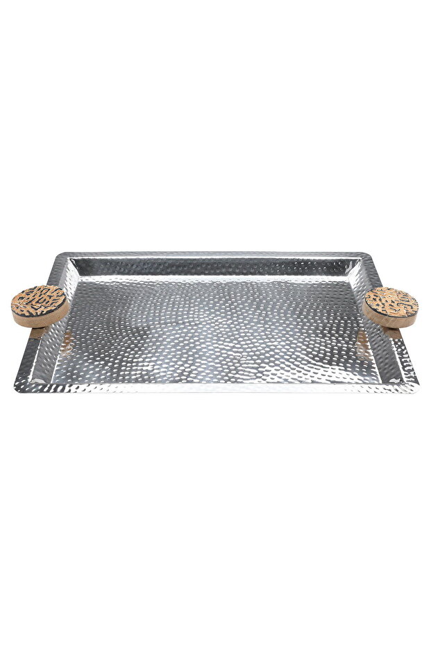 TofariaAl Saif Gallery steel presentation, 3.5 x 33 x 55.5 cm, large, rectangular, brown handle - silver