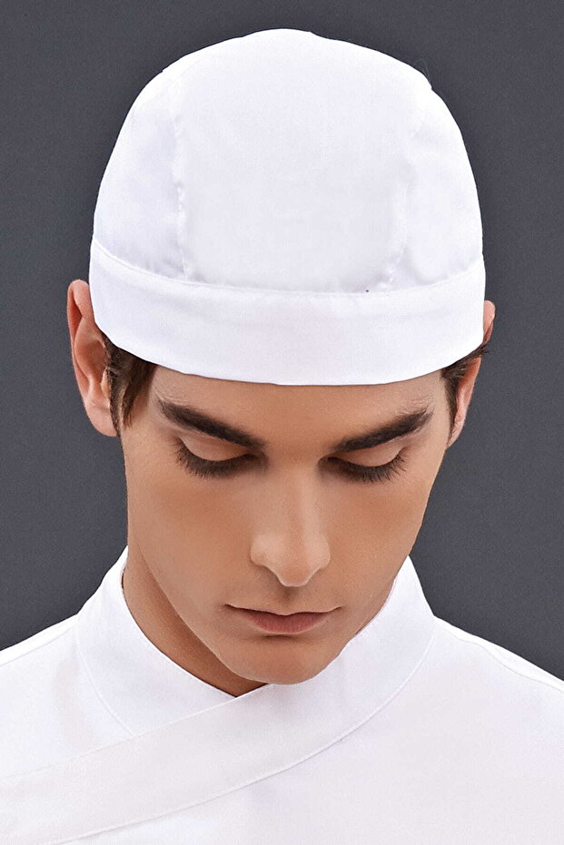 White Chef Bandana Form-Fitting Hat with Back Tie