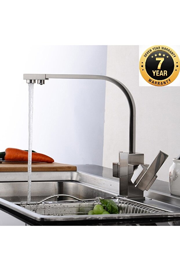 Kitchen Sink Faucet with Dual Flow Water Purification Outlet, New Design, Matte Chrome Nickel, Imported with 7 Years Warranty