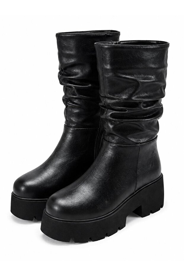 Marina Black Rustic Women's Daily High-Top Comfortable Stylish Bellows Boots