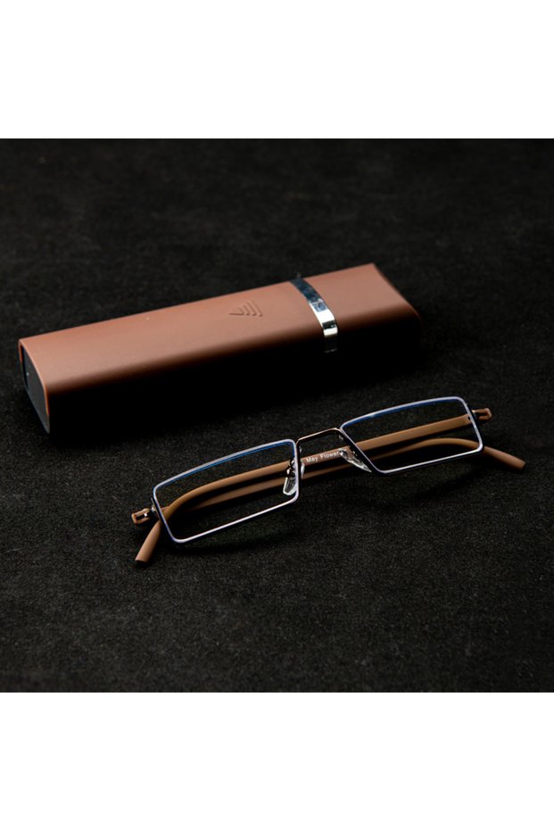 +175 brown Metal Anti-blue Light Reading Glasses Farsighted Eyeglasses Men Business Eyewear Diopter