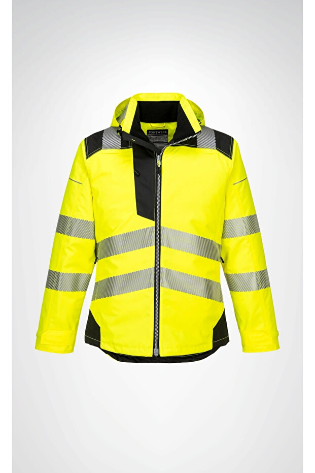 Portwest T400 Pw3 Hi-Vis Winter Reflective Waterproof Hooded Yellow Work Coat