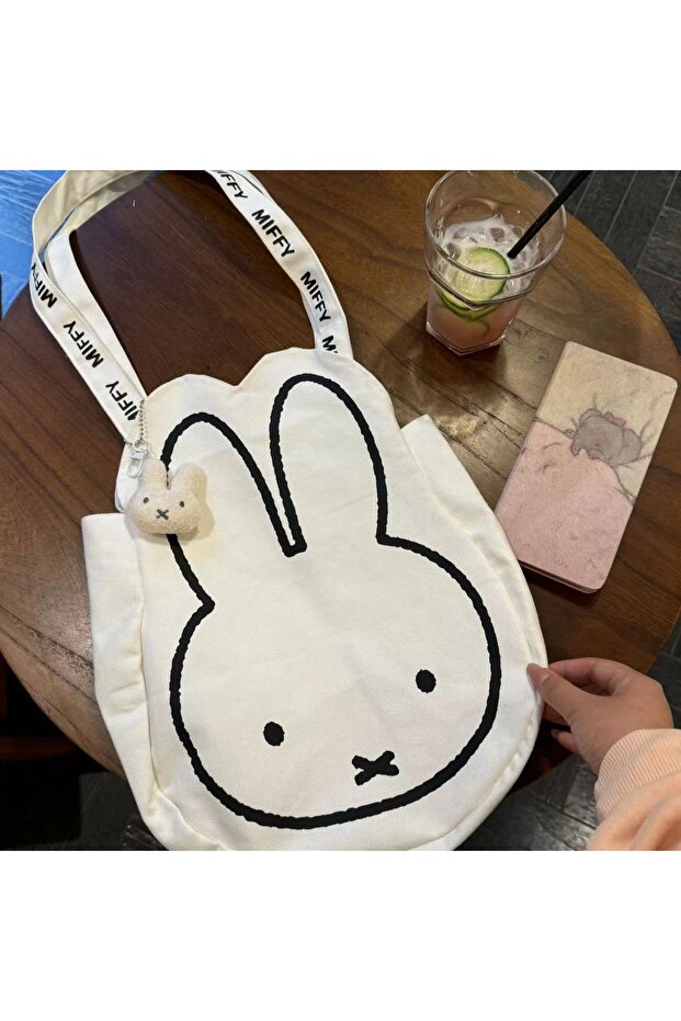 38x29cm With pendant Miffy Cartoon Canvas Bag High Capacity One Shoulder Bags Versatile Handbag Scho