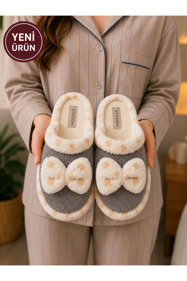 Women'S, Plush Home Slippers, Soft Furry, Bowknot, Winter Comfortable House Slippers Stc1331