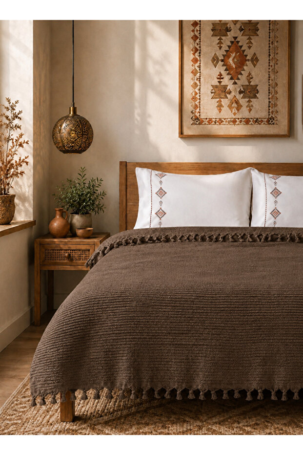 Embroidered Double Pique Set Coffee Color