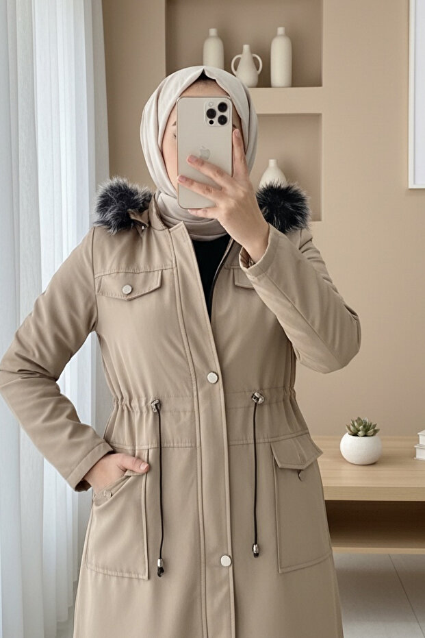 Bondit Short Coat with Hooded Lace-Up - Stone
