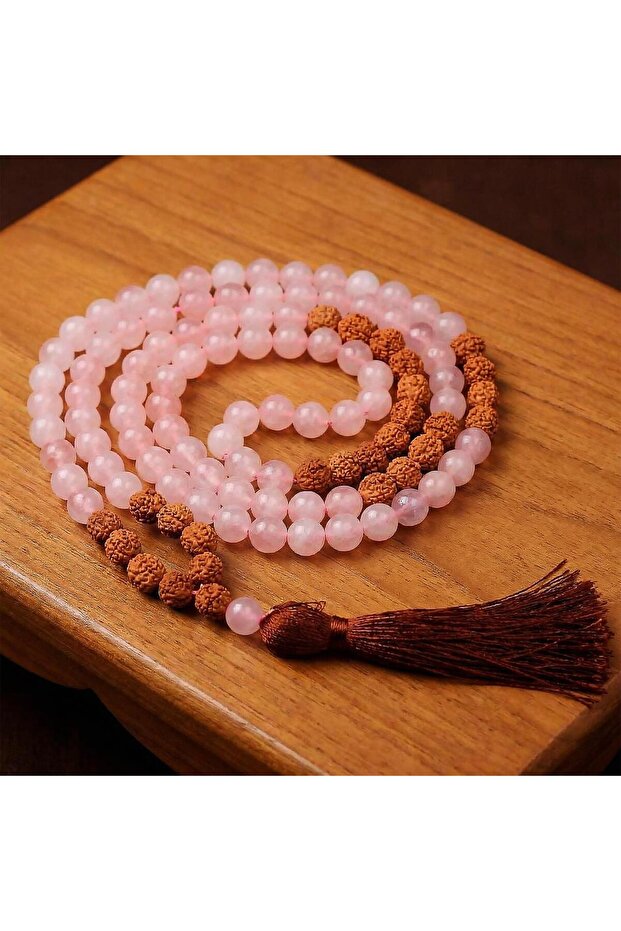 Pink Quartz Stone Mala Prayer Beads - 108 Beads