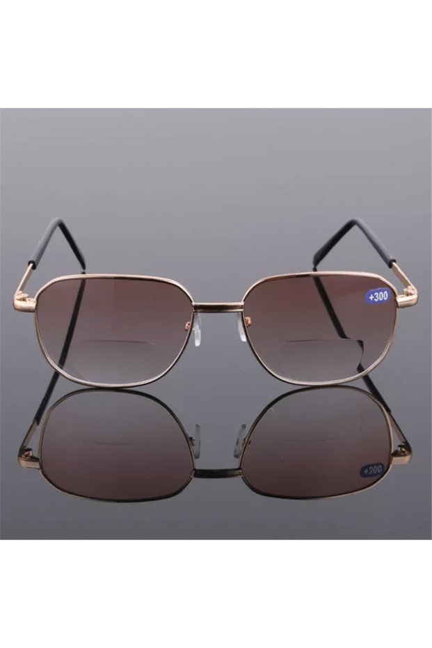 +250 Tawny Men Reading Glasses Bifocal Glasses 2 In 1 Dual Purpose Metal Frame Women Presbyopia Glas
