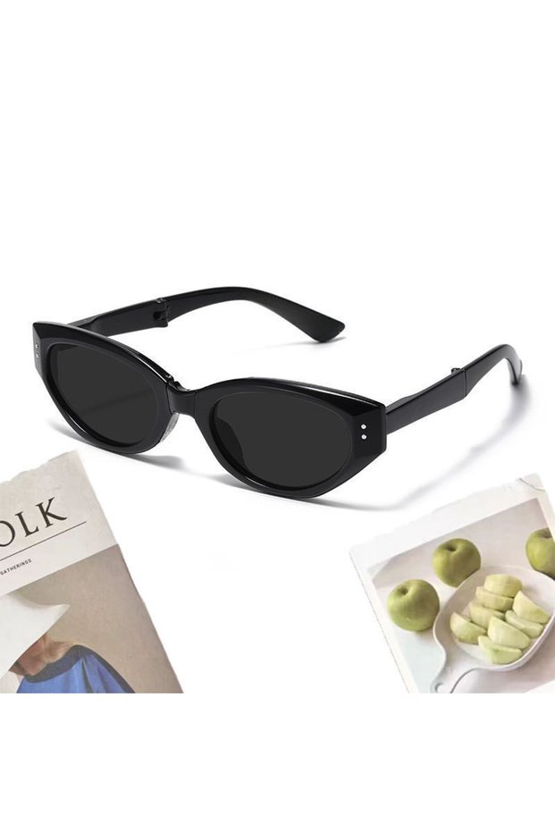 black Minimalist Oval Cat-eye Glasses Women's Fashion Outdoor Folding Sunglasses Sun Shading UV Suns