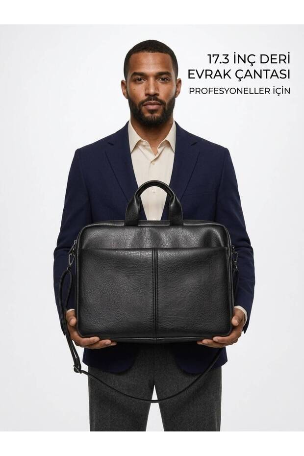 Laptop Bag with Leather Document Compartment, 17.3 Inch Large Size, Adjustable Shoulder Strap, Stylish and Lightweight for Daily Use