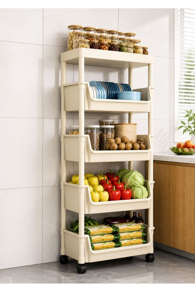 5-Tier Multipurpose Rolling Storage Rack with Wheels – Mobile Organizer for Kitchen, Bathroom, Laundry & Home