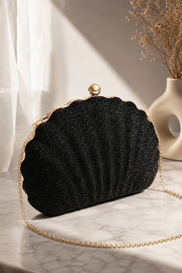Oyster Evening Dress Bag/ Evening Dress Bag/ Large Model Stylish Black Evening Dress Bag