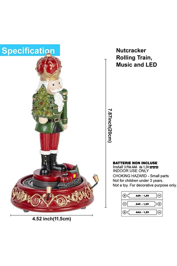 Nutcracker Figure Christmas Nutcracker Figurine with LED Lights & Rotating Train, Music Box Village