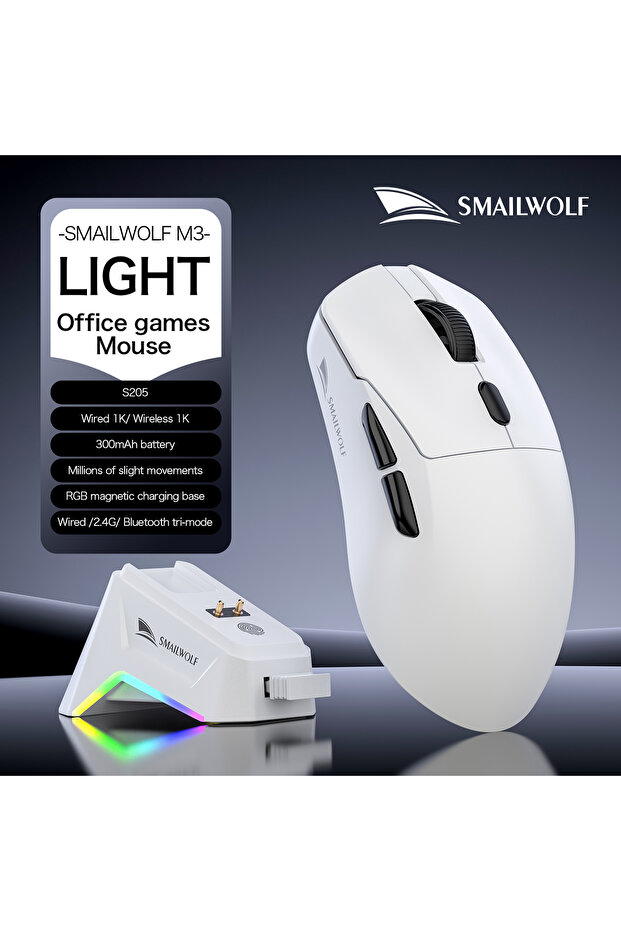 M3 Base White SMAILWOLF M3 PRO Wireless Bluetooth three-mode mouse E-sports gaming laptop desktop PA