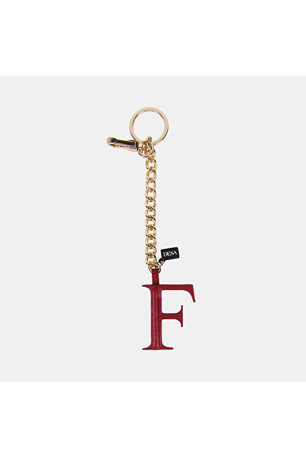 Red Letter F Leather Keychain