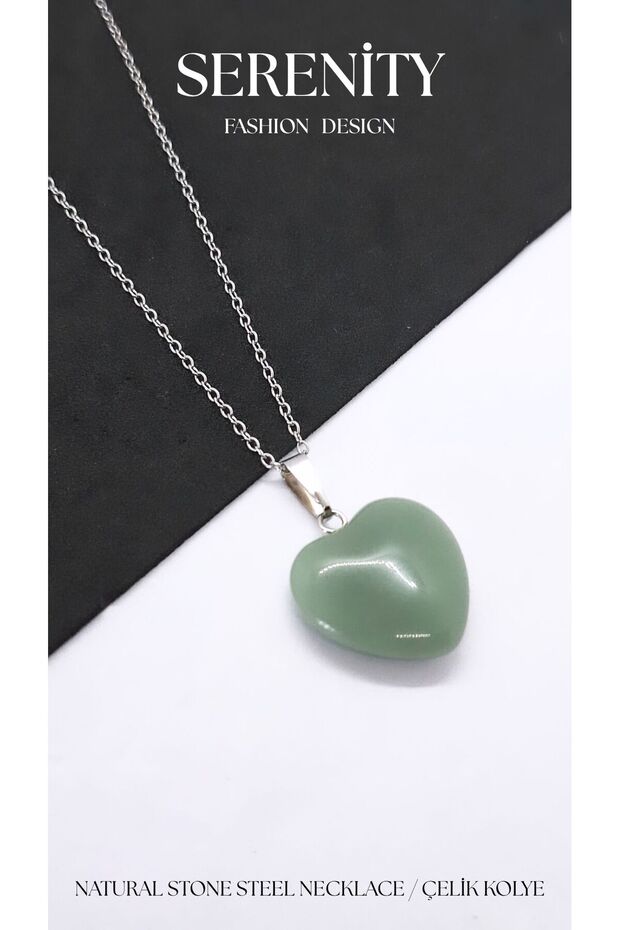 Jade Natural Stone Heart Steel Necklace