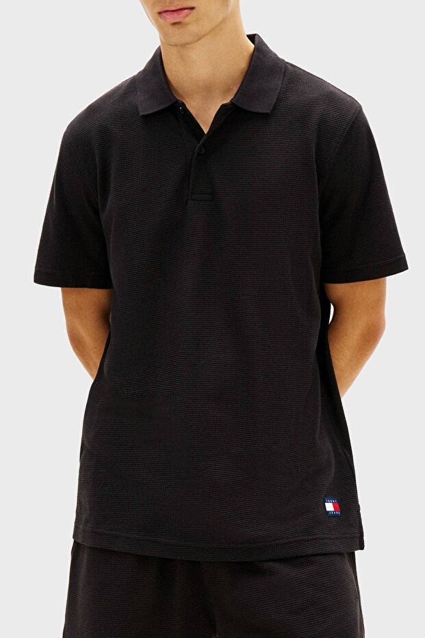 Men's Brand Logo Black Polo Collar T-Shirt Suitable for Daily Use