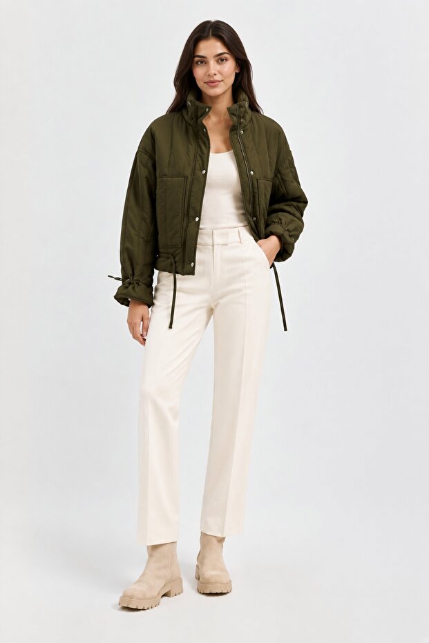 Women's Snap Fastener Premium Ray Stitched Quilted Coat