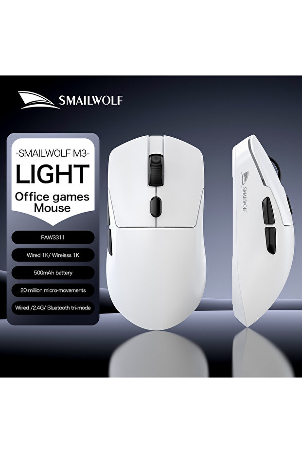 M3pro White SMAILWOLF M3 PRO Wireless Bluetooth three-mode mouse E-sports gaming laptop desktop PAW3