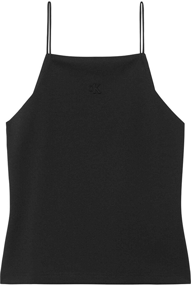 Women's Slim Fit Narrow Strap Cotton Plain Woven Fabric Black Blouse
