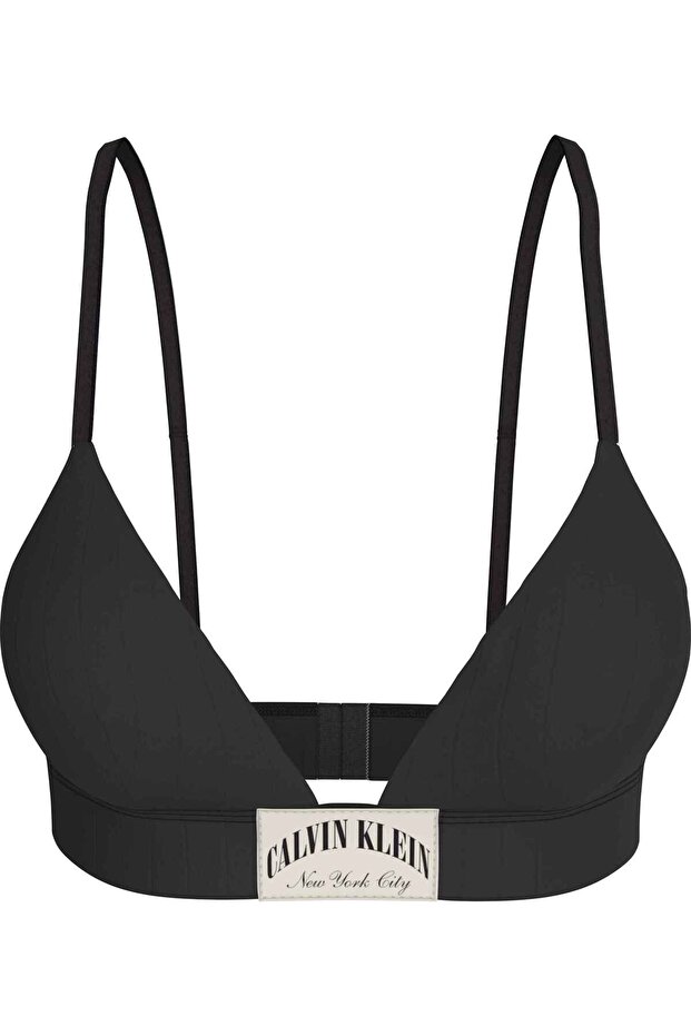 Women's Logo Label Cotton Striped Black Bra