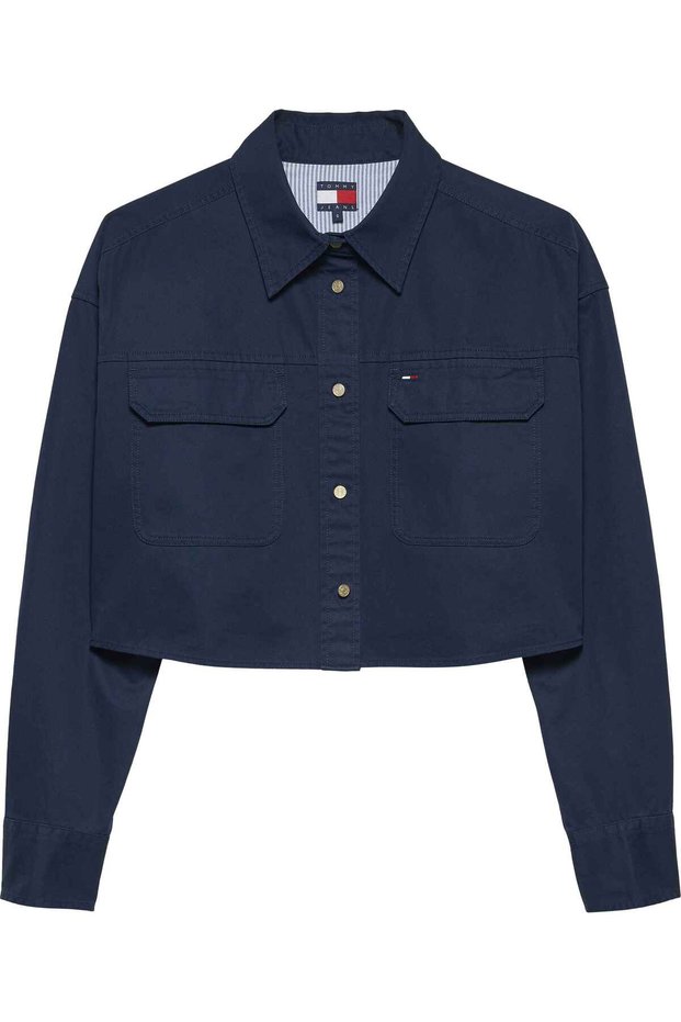 Women's Navy Blue Shirt with Brand Logo, Suitable for Daily Use