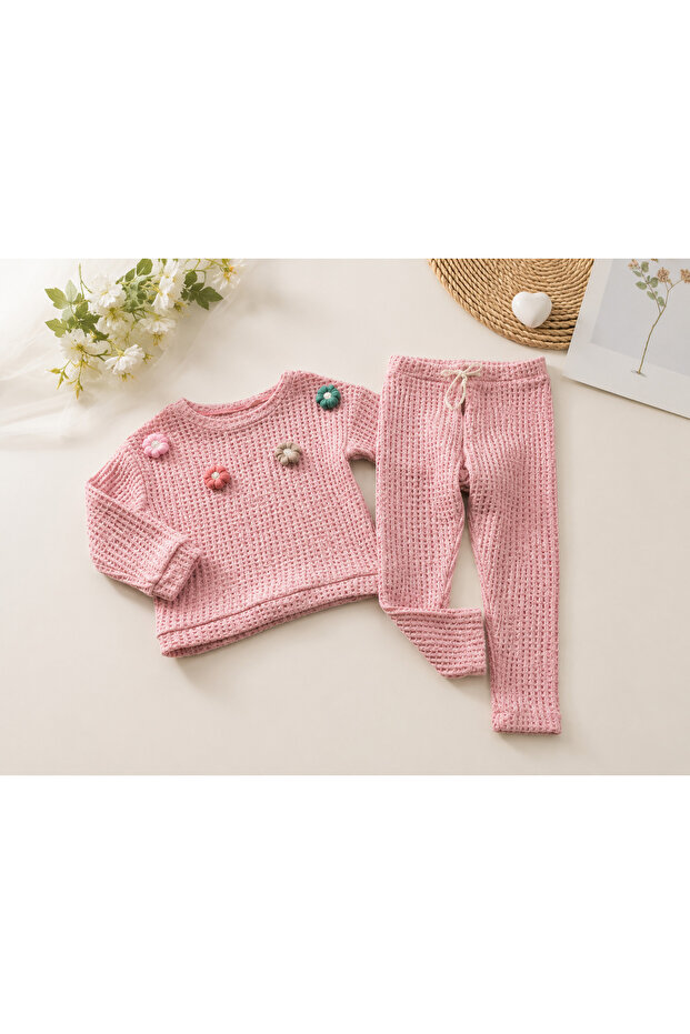 Pink Floral Winter Girl's Suit