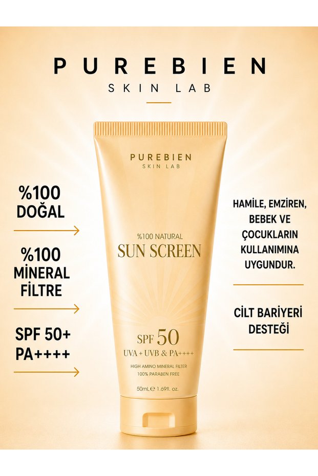 Purebien 100% Natural Sunscreen Spf 50+ Pa++++ Uva/Uvb 50 ml