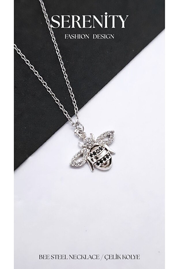 Colorful Enamel Bee Figure Steel Necklace