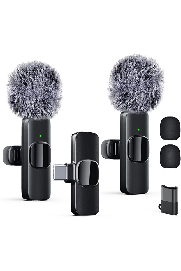 black 2 Pack Lavalier Microphone for Video Recording, Wireless Mini Microphone for iPhone, iPad, And