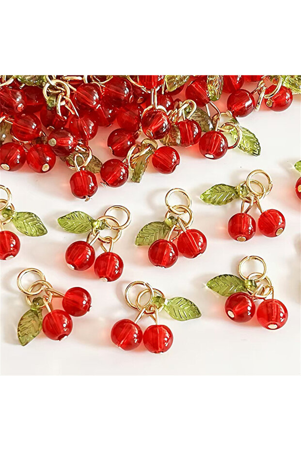 10pcs 10Pcs/pack Glass 3D Red Cherry Acrylic Charms Fruit Pendants for DIY Earrings Necklaces Keycha