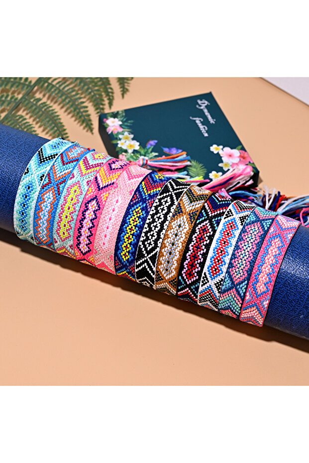 22ky0508 12Pcs/Lot Handmade Friendship Bracelet for Women Bohemian Boho Weave Macrame Adjustables Ch