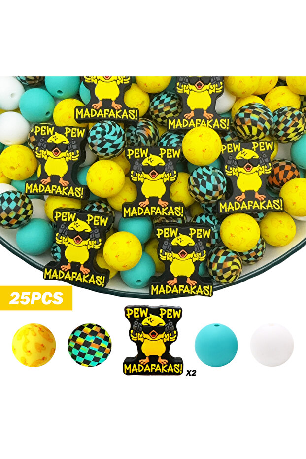 25PCS-style 1 5/25PCS 2D Cute Duck Silicone Beads Set, Perfect for DIY Keychains, Necklaces, Bracele