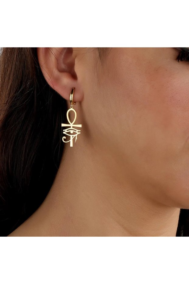 Gold Ankh Eye of Horus Pendant Earrings For Women Ancient Egyptian Amulet Jewelry Accessories