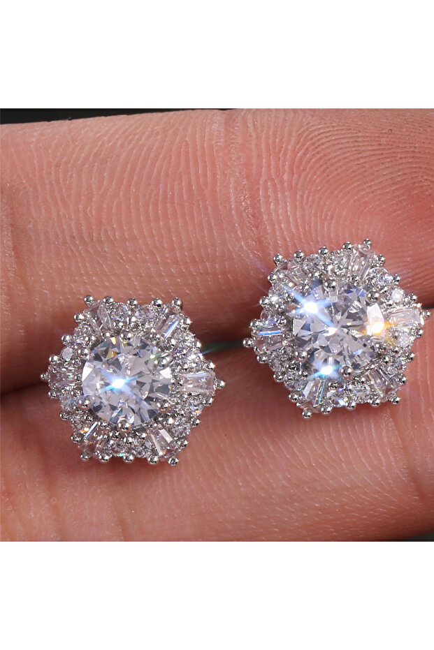 E208 Huitan Hexagonal Shaped CZ Stud Earrings for Women Wedding Party Sparkling Ear Accessories Fash