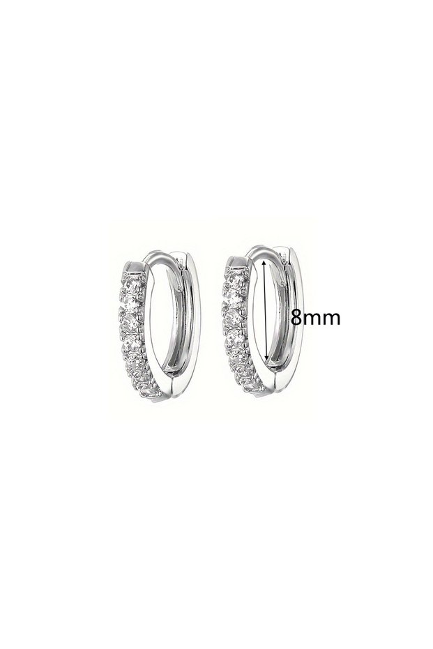 8mm silver 1pair Exquisite Synthetic Zircon Decor Hoop Earrings, Fashion Earrings For Men Women