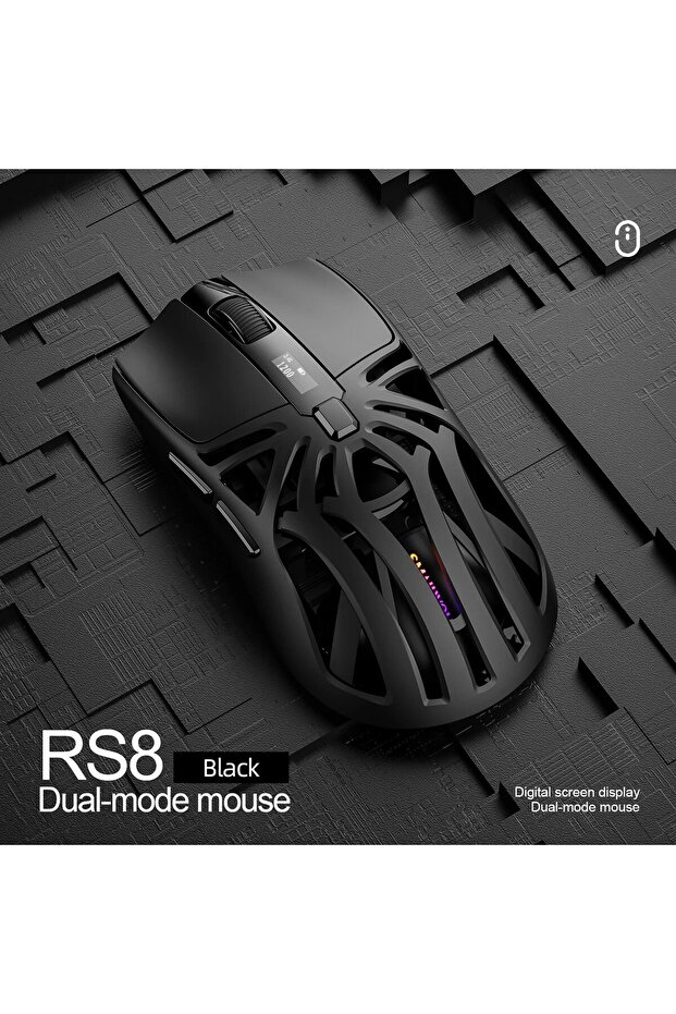 Black SMAILWOLF RS8 Tri-Mode Wireless Gaming Mouse Bluetooth 2.4G Rechargeable 1K Polling Rate Hollo