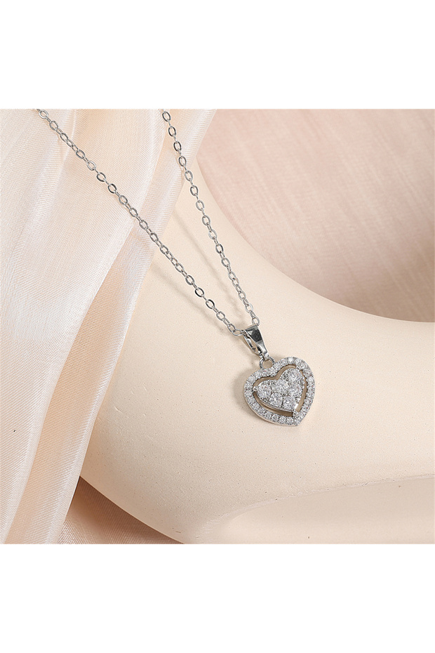 Sliver Color N150 ZAKOL Luxury Zircon Heart Pendant Necklaces For Women Elegant Sliver Color Crystal